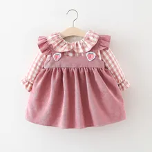 Платье для девочек плюс бархат осень-зима для маленьких девочек детские вельветовые клубника Клетчатое платье покроя "принцесс"