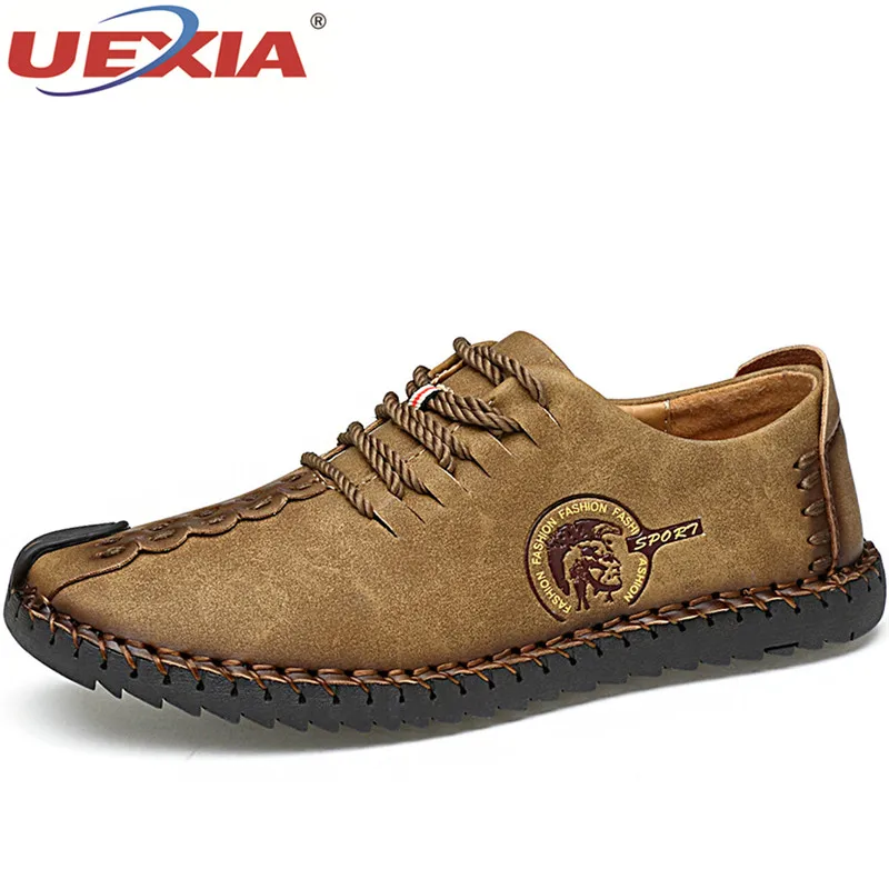 

UEXIA NEW Outdoor Sport Shoes Handmade Flats Big size 38-46 Casual Loafers Sneakers Men Quality Split Leather Moccasins Footwear