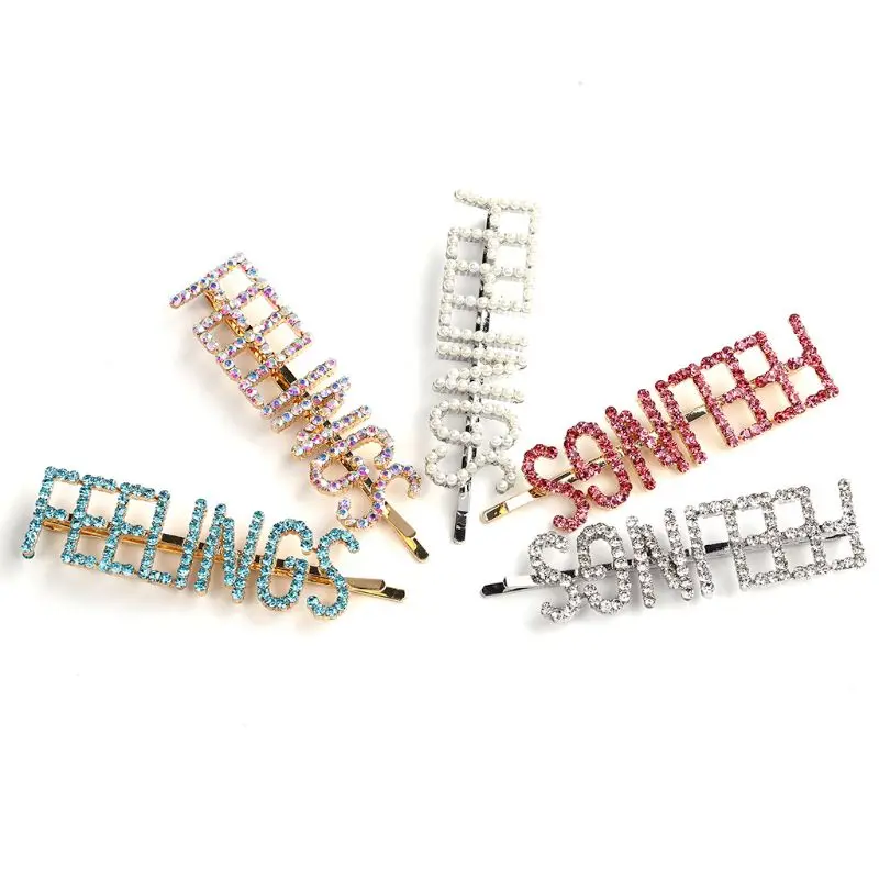 5 Pcs per set 5 шт./компл. блестящая заколка для волос с буквами, инкрустированные Стразы, заколка для девочек, боковая заколка, модные женские украшения для волос, подарки - Цвет: 5 Pcs per set