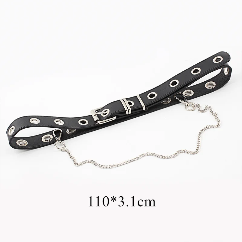 Style 2 black Новинка, женский ремень из искусственной кожи с заклепками, одинарная и двойная Пряжка, цепочка, ремень в стиле панк, серебряный, с люверсами, повседневные женские ремни для джинсов - Цвет: Style 2 black