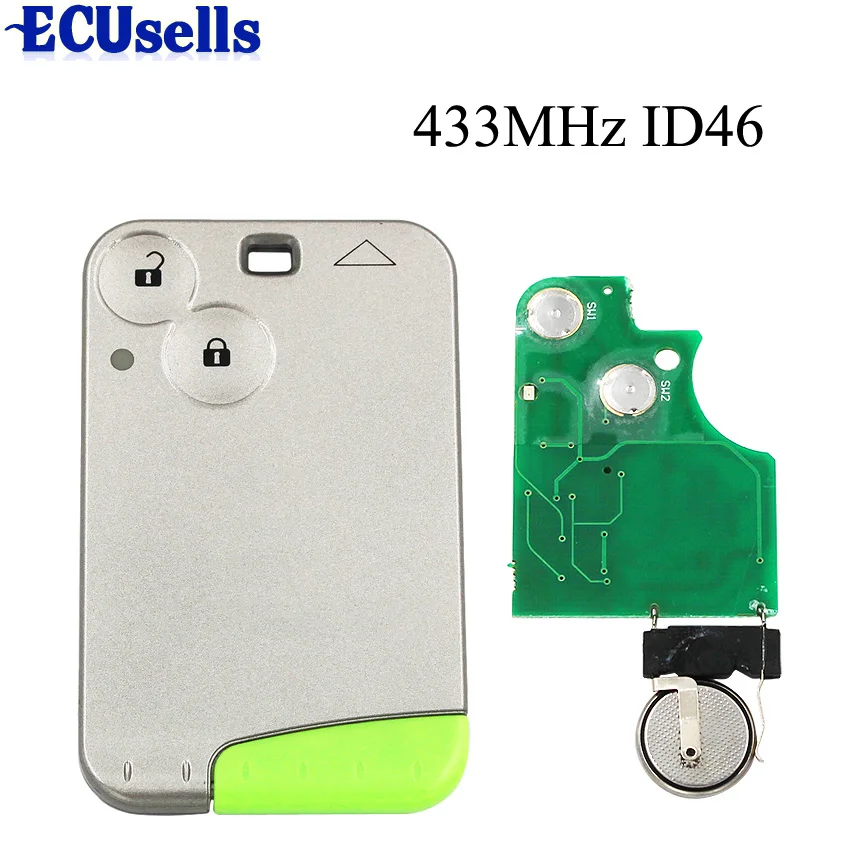 

NEW Smart Card Remote Key Fob 2 Button For Renault Laguna Espace Vel Satis 2001-2007 433MHZ ID46 PCF7947 Chip