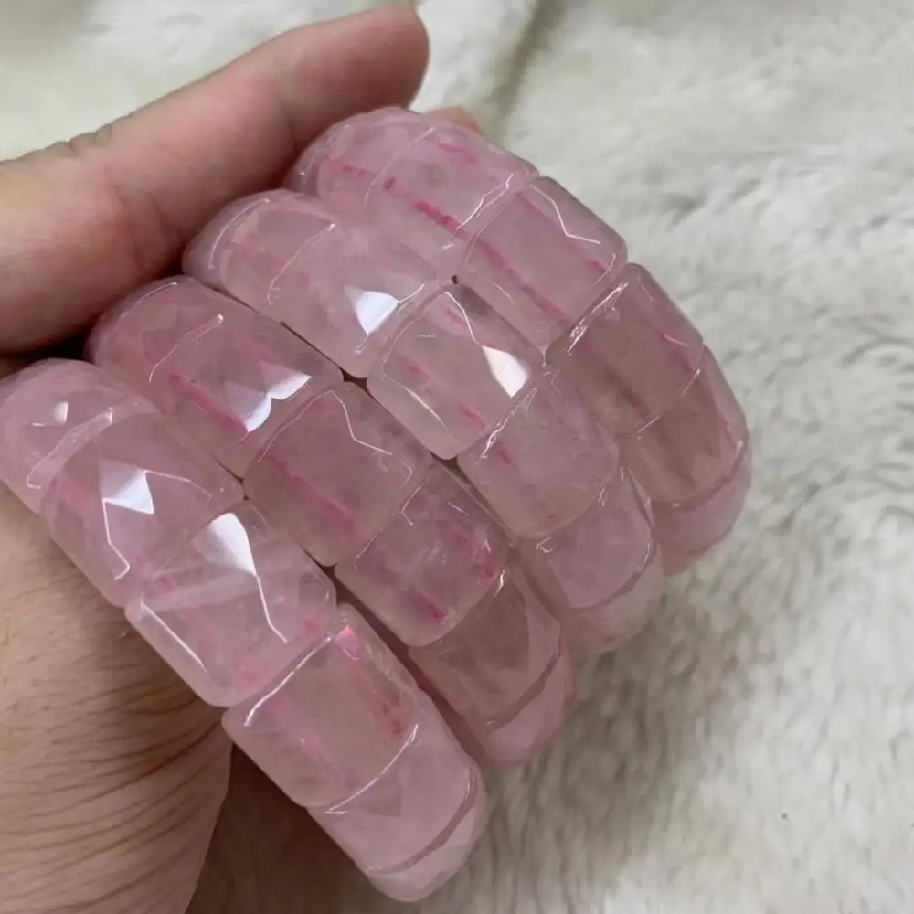 rose quartz stone beads bracelet natural gemstone jewelry bangle for woman for gift wholesale