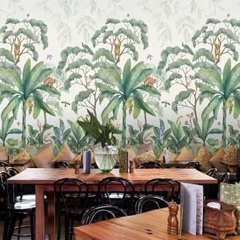 

Custom Mural Wallpaper Tropical Rainforest Banana Tree Monkey Pastoral Fresco Wall Covering Living Room Bedroom Photo Wallpaper