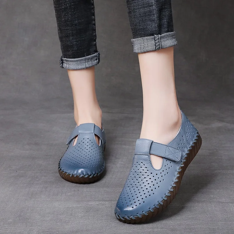 DRKANOL 2024 Women Loafers Handmade Sewing Soft Bottom Genuine Leather Flat Shoes Ladies Comfort Pregnant Woman Casual Shoes