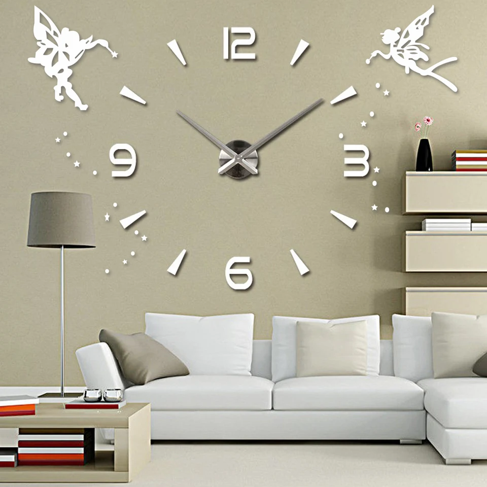 47inch Angel Large Wall Clock Quartz 3d Diy Big Decorative Clocks Acrylic Angel Home Decor Wall Clock Modern Design Wall Clocks Aliexpress