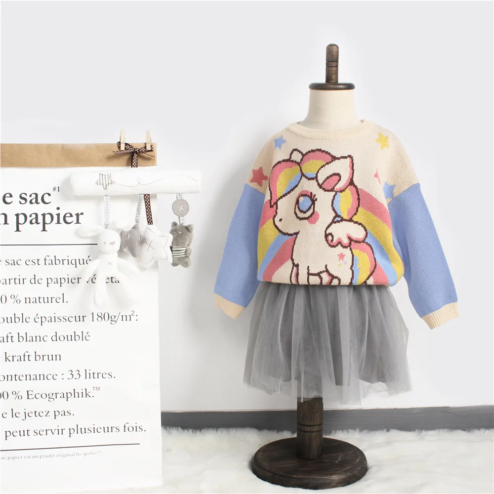 Детский свитер с единорогом Радужный Рождественский для девочек новогодний