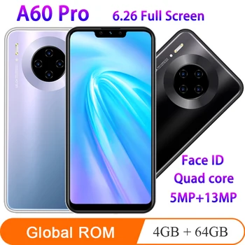 

A60 pro 4G RAM 64G ROM 13MP 6.26inch Full screen mobile phones android MTK6580 quad core face ID Celulares smartphones
