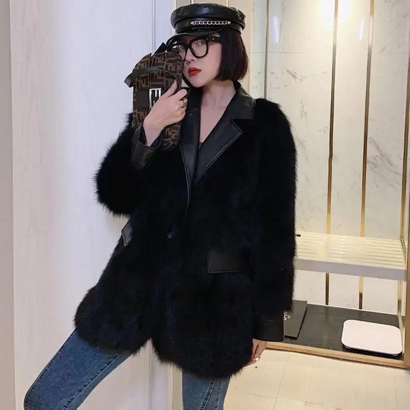 Женское пальто осень-зима из искусственного меха, женское Модное Элегантное пушистое теплое пальто из искусственного меха, Новая повседневная свободная меховая верхняя одежда R54