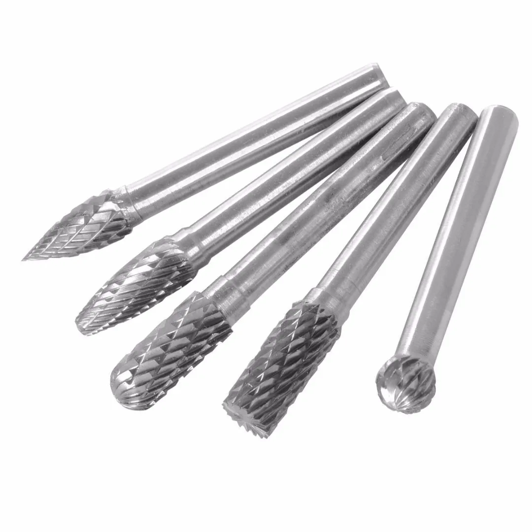 5pcs 6mm Shank Tungsten Carbide Rotary Point Burr Die Grinder Bit Set 50-60mm Length For Power Tools