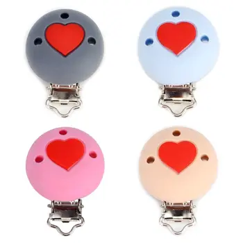 

2 Pcs Baby Pacifier Clip Silicone Round Beads Love Heart Shape DIY Teething Toy H55B