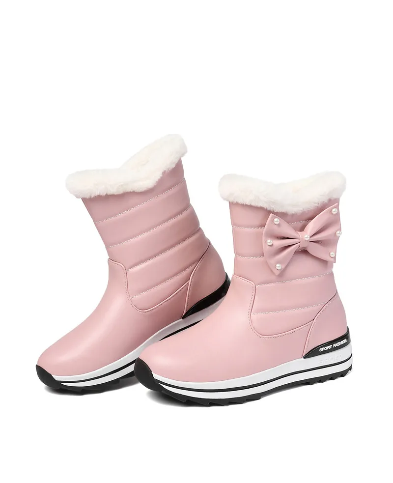 pink ASUMER/ г. Новые зимние ботинки женские Теплые ботильоны с круглым носком Теплые женские ботинки без застежки на плоской платформе большой размер - Color: pink