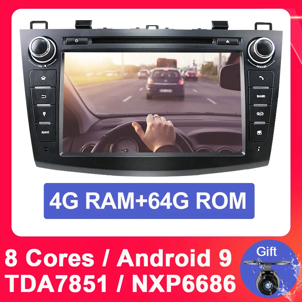 Eunavi Android 9 Car DVD for MAZDA 3 2007-2012 2 din Multimedia radio stereo player gps navigation 1024*600 HD dsp Octa core - Цвет: PX5 4G 64G