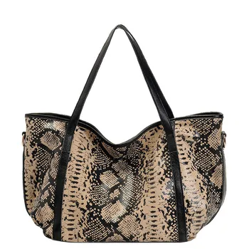 

Women's Trend Large Capacity Serpentine Handbags and Shoulder Pockets Lady's Genuine Leather Fashion Casual Female Totes 2-color to choose Women Solid Totes Bags
