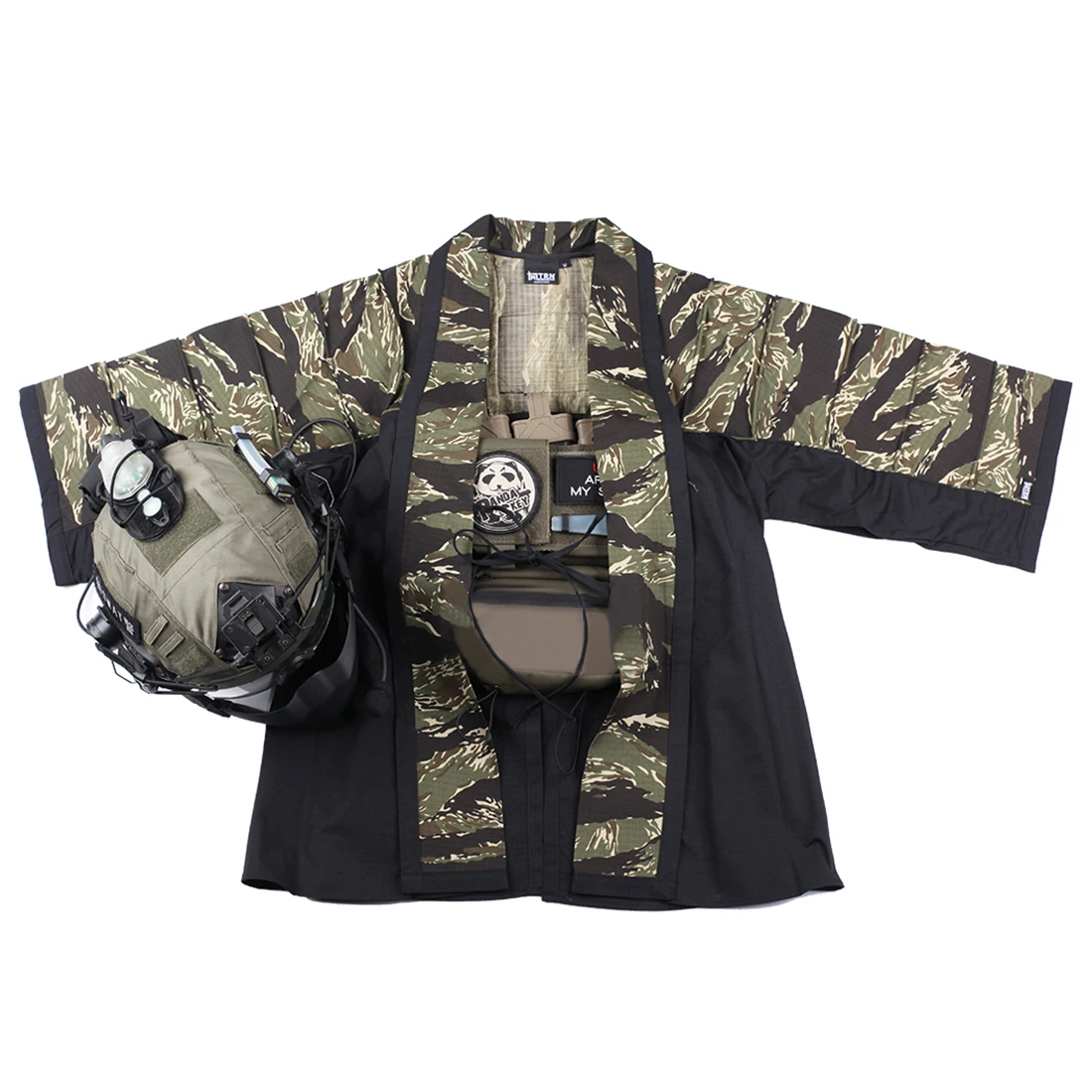 

BACRAFT Outdoor Tactical Coat Training Cloak Combat Haori Jacket - (Tiger Spot + Black) M/L