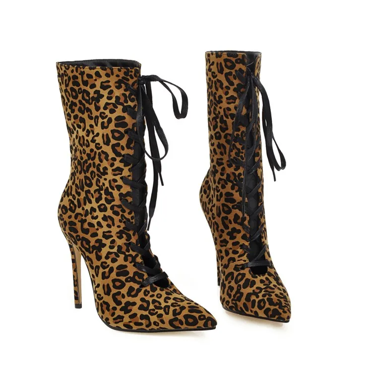 Зимние ботинки на высоком каблуке с острым носком ботинки martin модные женские ботинки с перекрестными ремешками вечерние, леопардовые, бежевые, большие размеры 34-48