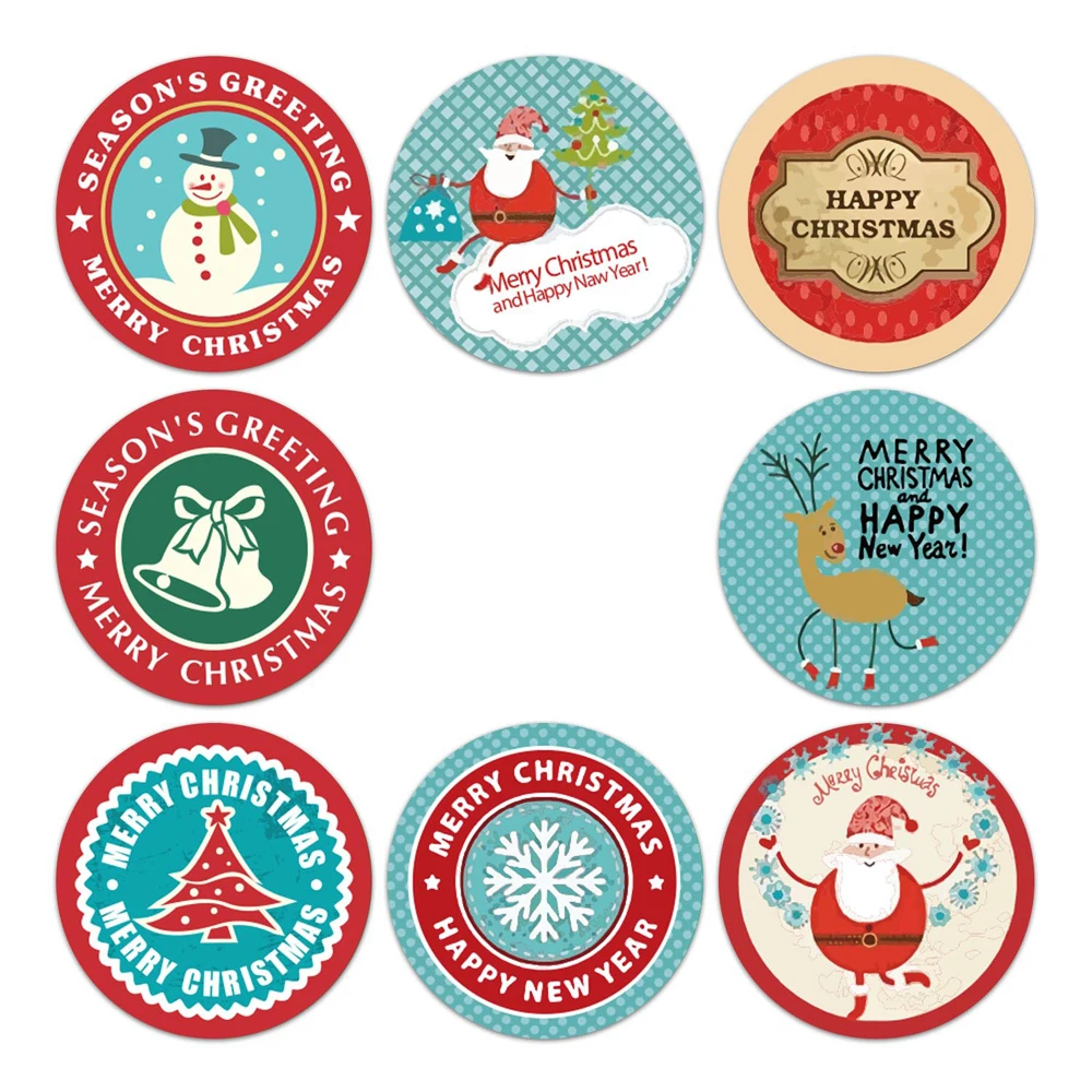 100-500pcs Christmas Stickers Printable Labels Stickers 8 Designs Pattern Cartoon Reward Sticker For Kids Toys Gift Waterpro