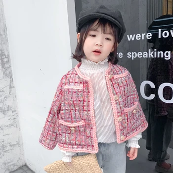 

Spring Autumn quality girls coat baby coat children outwear kids brand clothes pink check plaid snap gunny piping 1 to 7 yrs