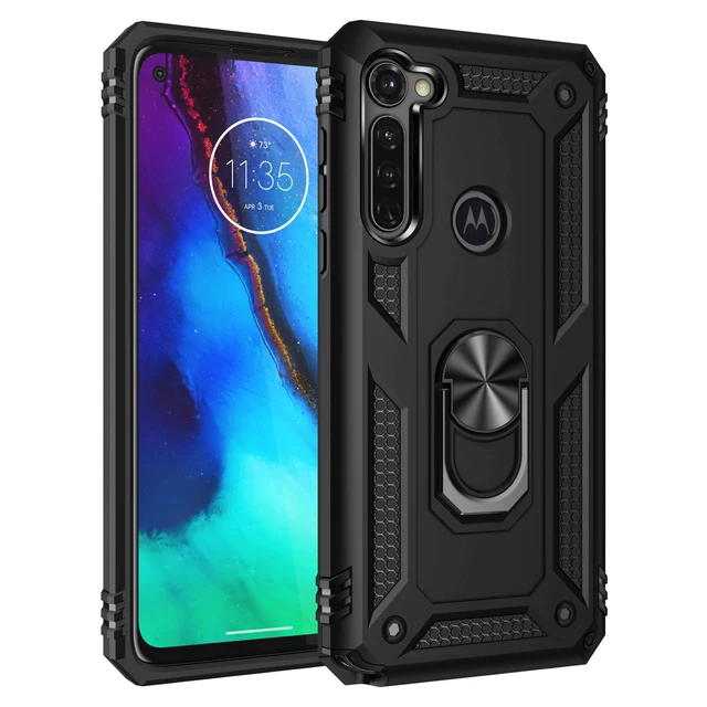 Phone Case For Motorola G G6 G7 P40 One Pro Plus Power Play Fast Stylus Action Vision Macro Zoom Armor With Ring Bracket Cover black