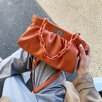 

For Women 2020 Simple Shoulder Messenger Handbags Chain PU Leather Crossbody Bags Female Solid Color Luxury Cross Body sac