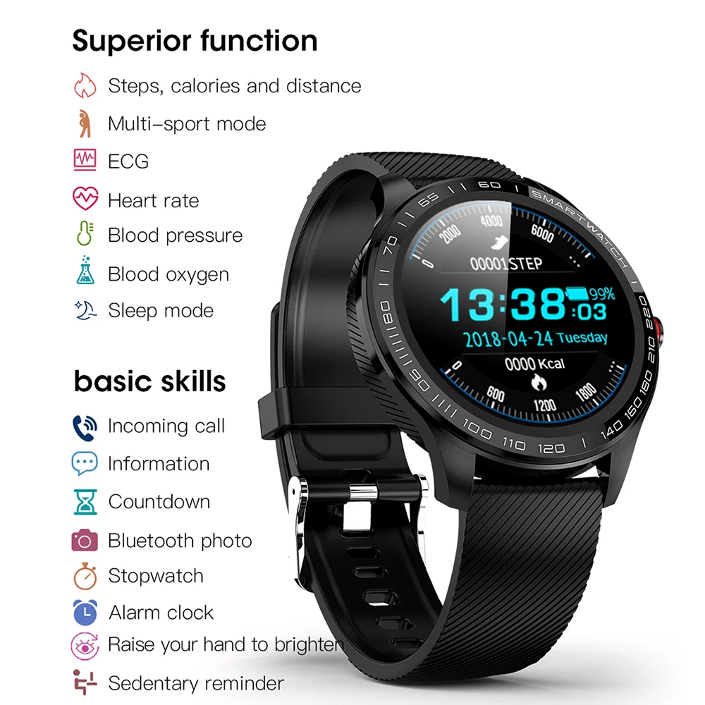 

L9 Smart Watch Men ECG+PPG Heart Rate Blood Pressure oxygen Monitor Waterproof Sports Smartwatch Full Round Touch Screen