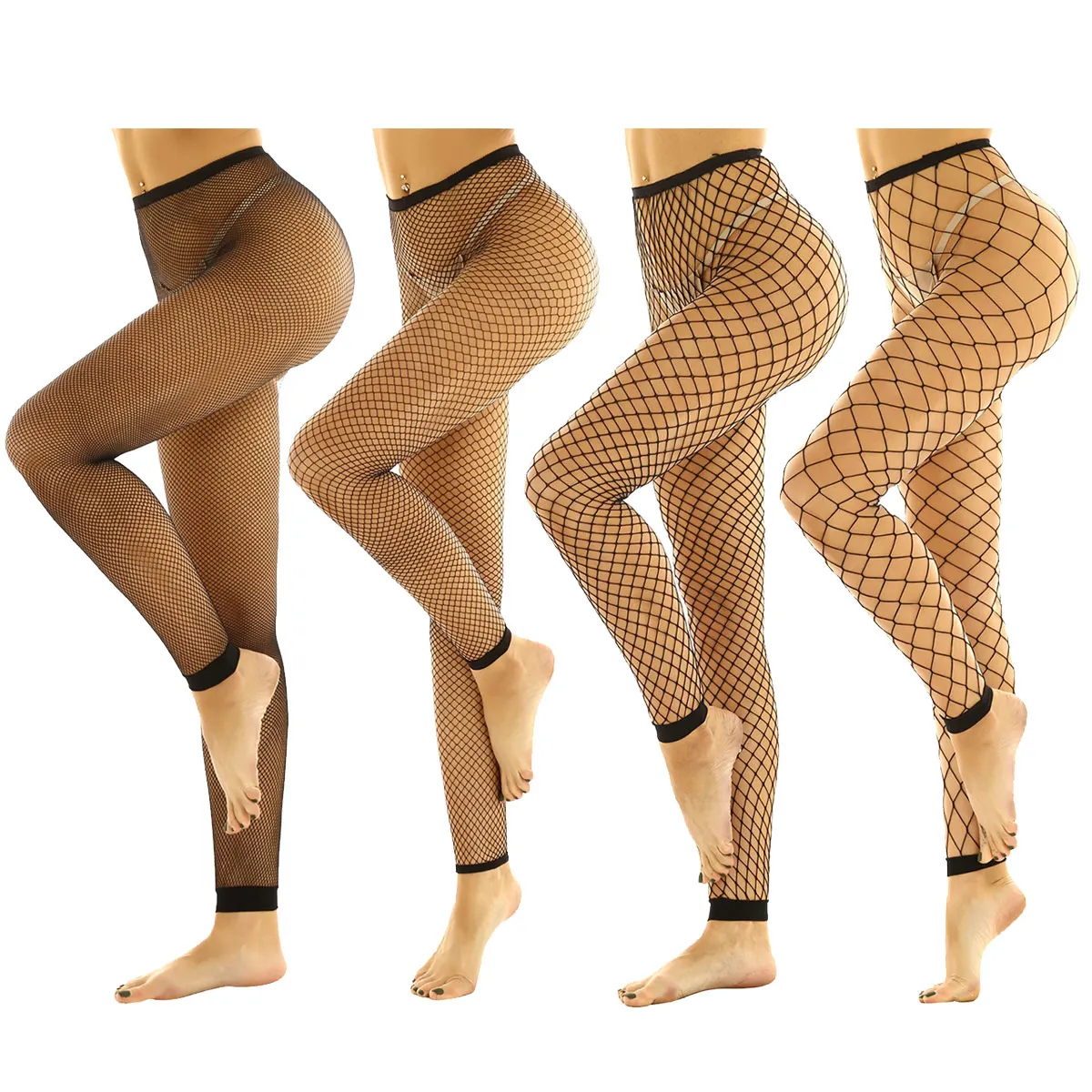 MSemis Women Fetish Fishnet Leggings Hollow Out Mesh Net Trousers See Through High Waist Transparent Footless Leggings Pants women leggings