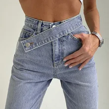 DIMI – jean en Denim Harajuku pour femme, pantalon décontracté, jambes droites, mode, ceinture irrégulière, taille haute, style Boyfriend, printemps