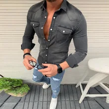 С длинными рукавами джинсовые рубашки мужские рубашки и блузки осень Slim Fit Джинсовые рубашки Топ Camisa Masculina мужские рубашки Blusas Mujer De Moda
