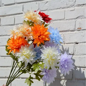 

10Pcs Fake Single Stem Dahlia (3 heads/piece) 26.38" Length Simulation Pompon for Wedding Home Decorative Artificial Flowers