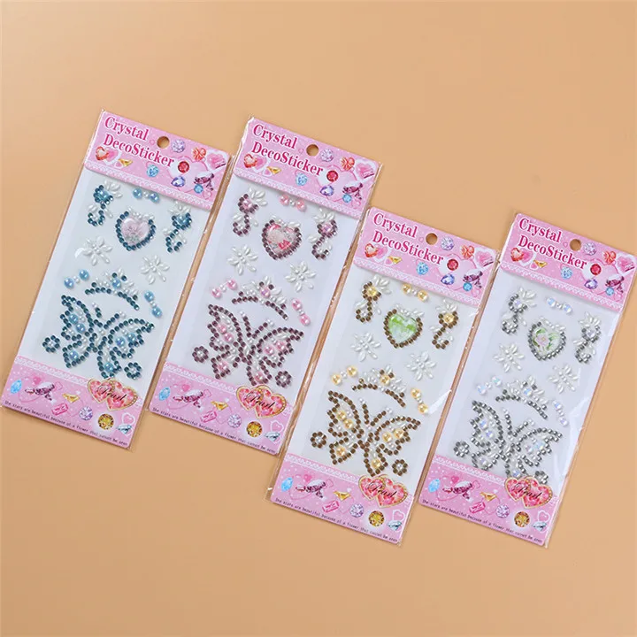 6   Acrylic Butterfly Crown Love Stickers For Women Mobile Phone Shell Decoration Rhinestones Stickers Diy Handmade Crafts Stickers
