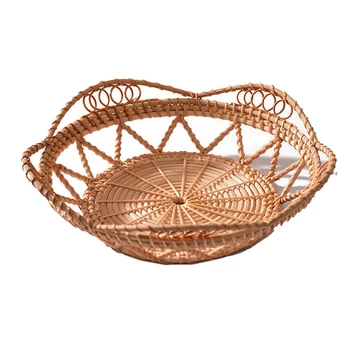 

Rattan Tray Hand-Woven Multi-Purpose Wicker Tray with Durable Rattan Fiber Round 10.6 Inch Diameter A