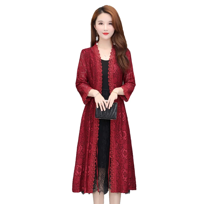 

Summer women's lace jacket women's mid-length sunscreen cardigan thin section hollow lace cardigan cape coat shawl plus size 5XL