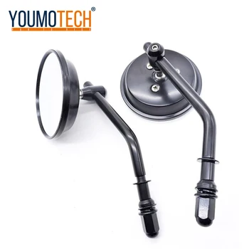 

8mm Motorcycle Mirrors Short Stem 3"Round Black Rearview Mirror For Harley Bobber Chopper Old School 1982-2018 Up