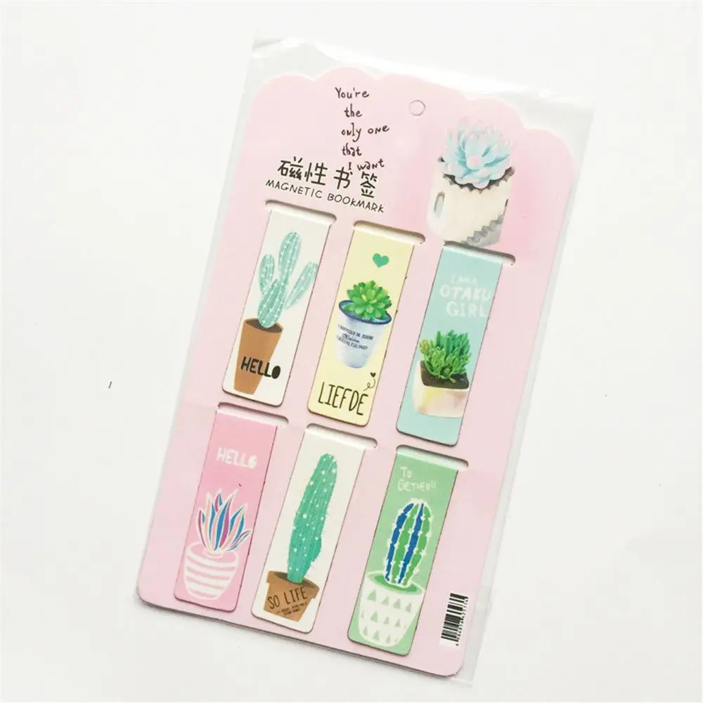 6 шт. модные кактус магнитные закладки каваи канцелярские милые книги этикетки