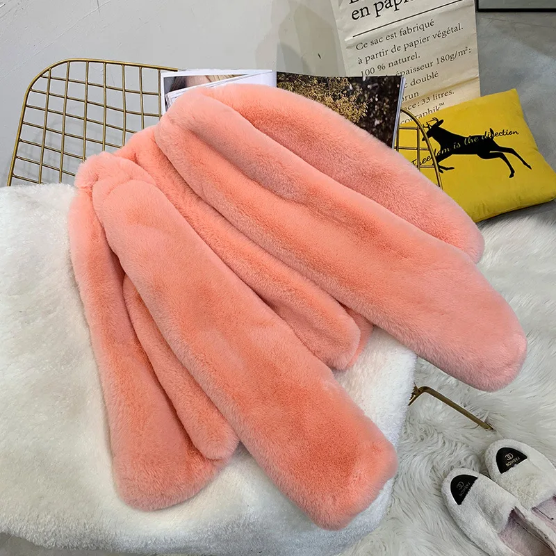Orange pink Зимнее пальто, женская короткая куртка из искусственного меха с v-образным вырезом, Женское пальто из искусственного меха, зимняя роскошная женская плюшевая куртка, теплая пушистая куртка размера плюс - Цвет: Orange pink