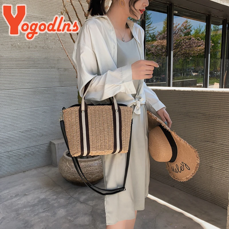 Summer Straw Handbag Women Large Capacity Woven Shoulder Bag Rattan Beach Bag Bohemia Vacation Lady Tote Knitted Purse