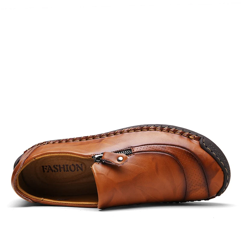 UEXIA Footwear Handmade Big Size 38-48 Men Casual Shoes Loafers Spring and Autumn Mens Moccasins Shoes Leather Men's Flats Shoe