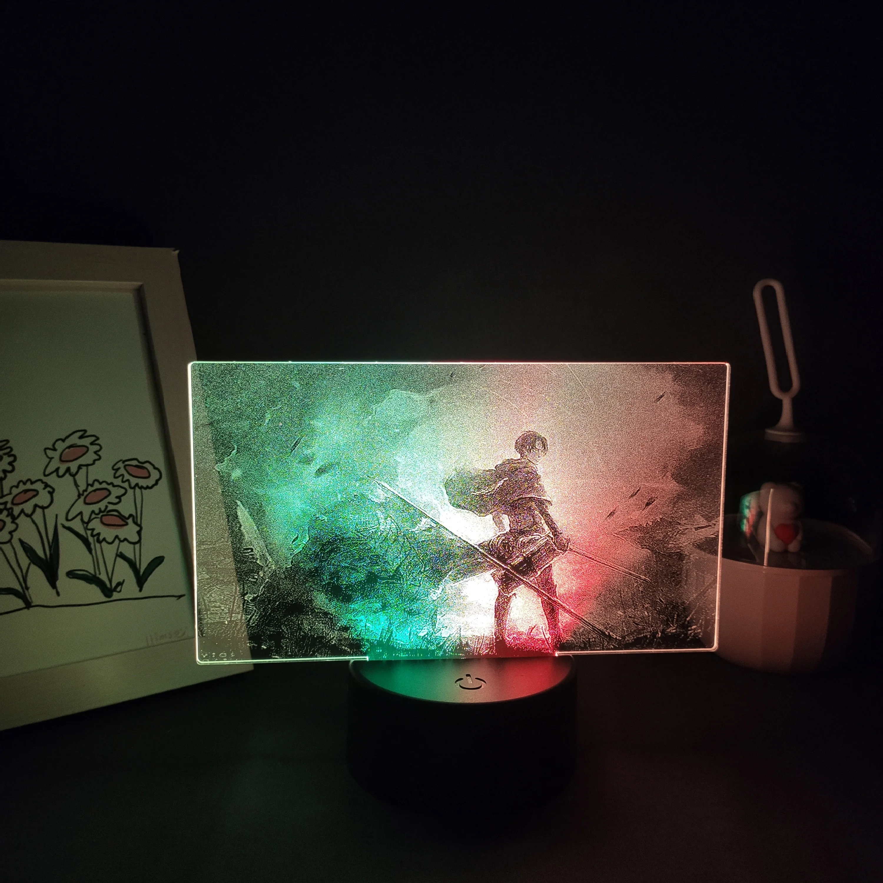  Attack on Titan Anime Figure Levi Ackerman 3D LED Picture Two Tone Lamp RGB USB Battery Night Lights Table Desk Decoration