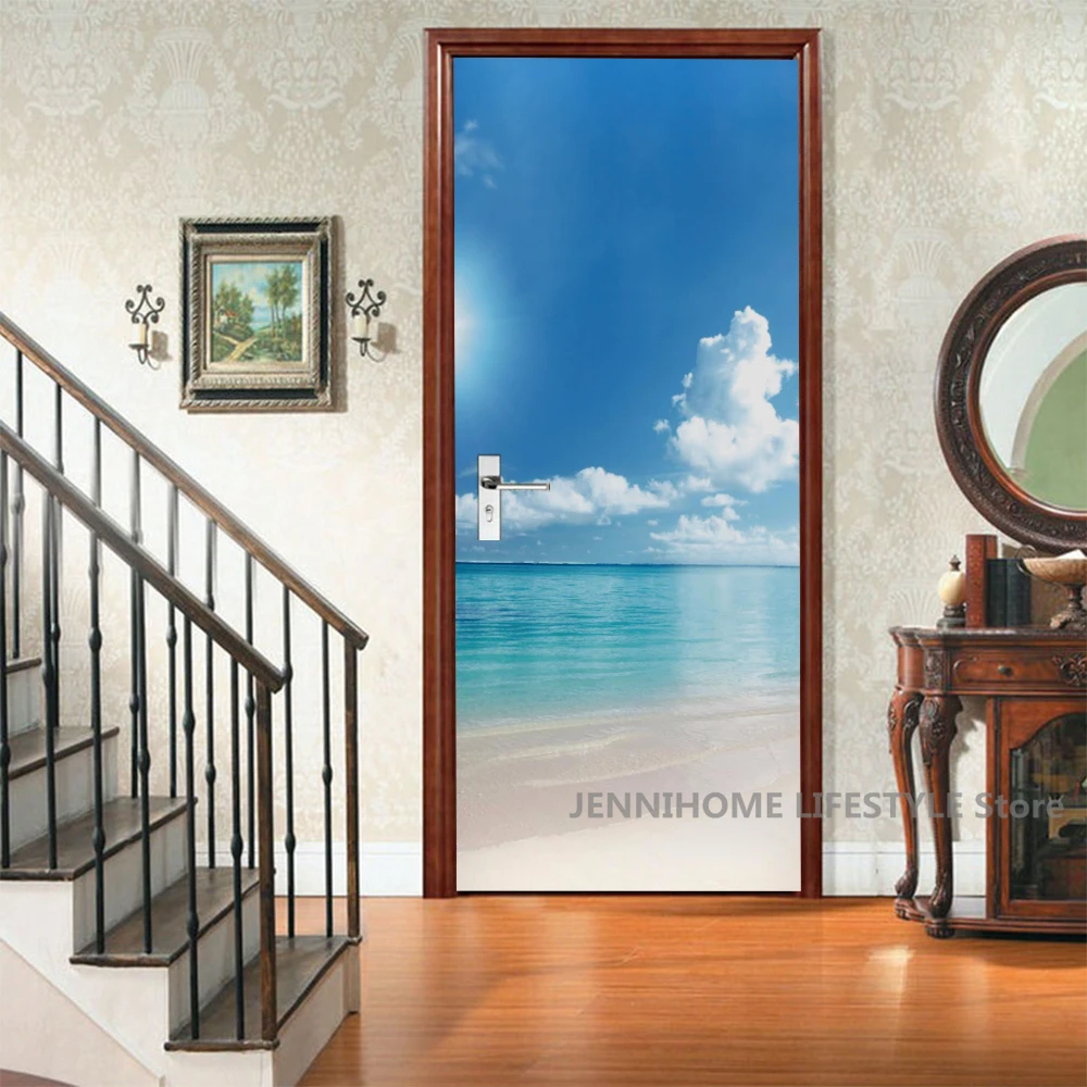 3D Landschaft Tür Aufkleber Abnehmbare Vinilos Para Puertas Klebstoff Tapete Sexy Frau Wandmalereien für Türen Moderne PVC Home Decor – Detail 19