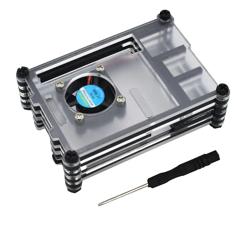 Acrylic Clear Case Shell W/ Cooling Fan Heat Sink Set For Raspberry Pi 4 Model B