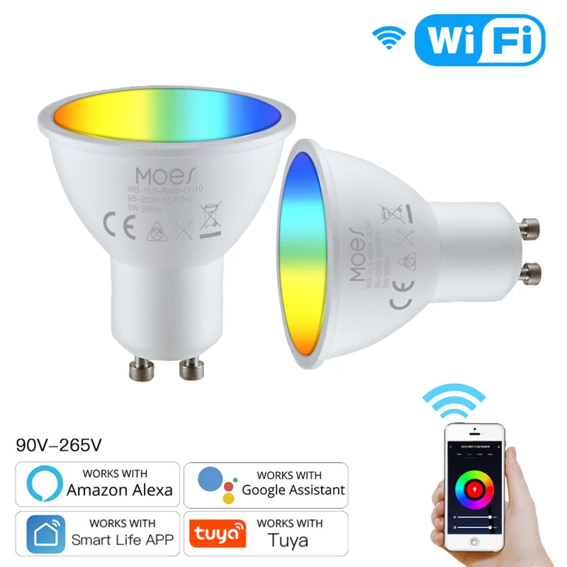 GU10 Точечный светильник Wi-Fi умный лампа 5 Вт RGB + CW 2800-6500K смарт-лампа дистанционного