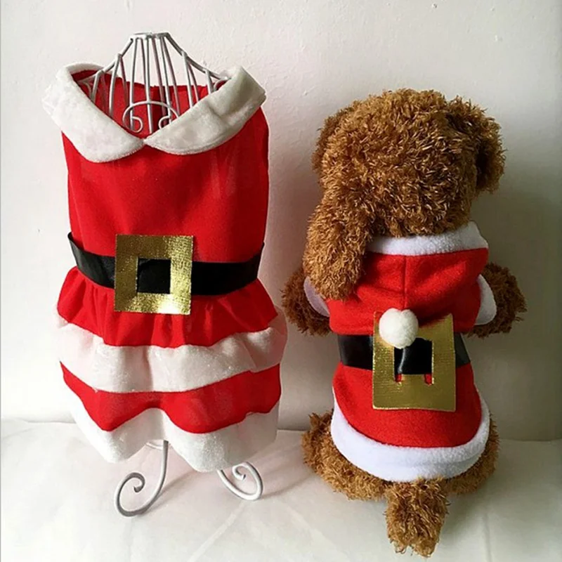 Ideal  Santa Pet Dog Christmas Clothes Winter Dog Hooded Coat Jackets Red Warm Dress For Dog Girls Puppy C