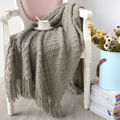 Knitted Decorative Throw Blanket with Tassel Office Nap Travel Sofa Plaid Children Adult Cobertor Winter Bedspread Many styles - Цвет: 130X150CM