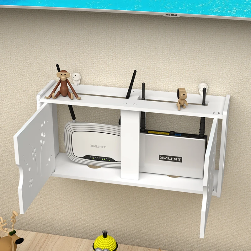 Long big Wireless router storage box living room socket wifi decoration punch-free wall-mounted TV set-top box rack