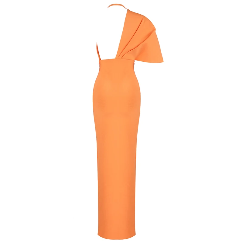 Новые модные женские туфли сексуальное облегающее летнее платье с лямкой на шее оранжевое Бандажное платье Для женщин Нерегулярные Элегантное Длинное платье длиной до лодыжки, вечерние платья