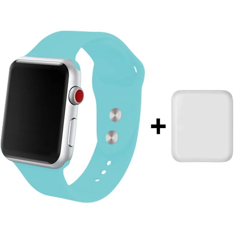 Бирюзовый ремешок для часов Apple Watch 4 полосы 40 44 мм силиконовый спортивный ремешок+ Защитная пленка Tpu прозрачное покрытие для Iwatch 3