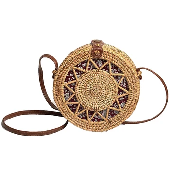 

FGGS-Handmade Crossbody Rattan Bag , Round Wicker Shoulder Straw Purse , Handwoven Fashion Accessories, Best Gift Idea for Women