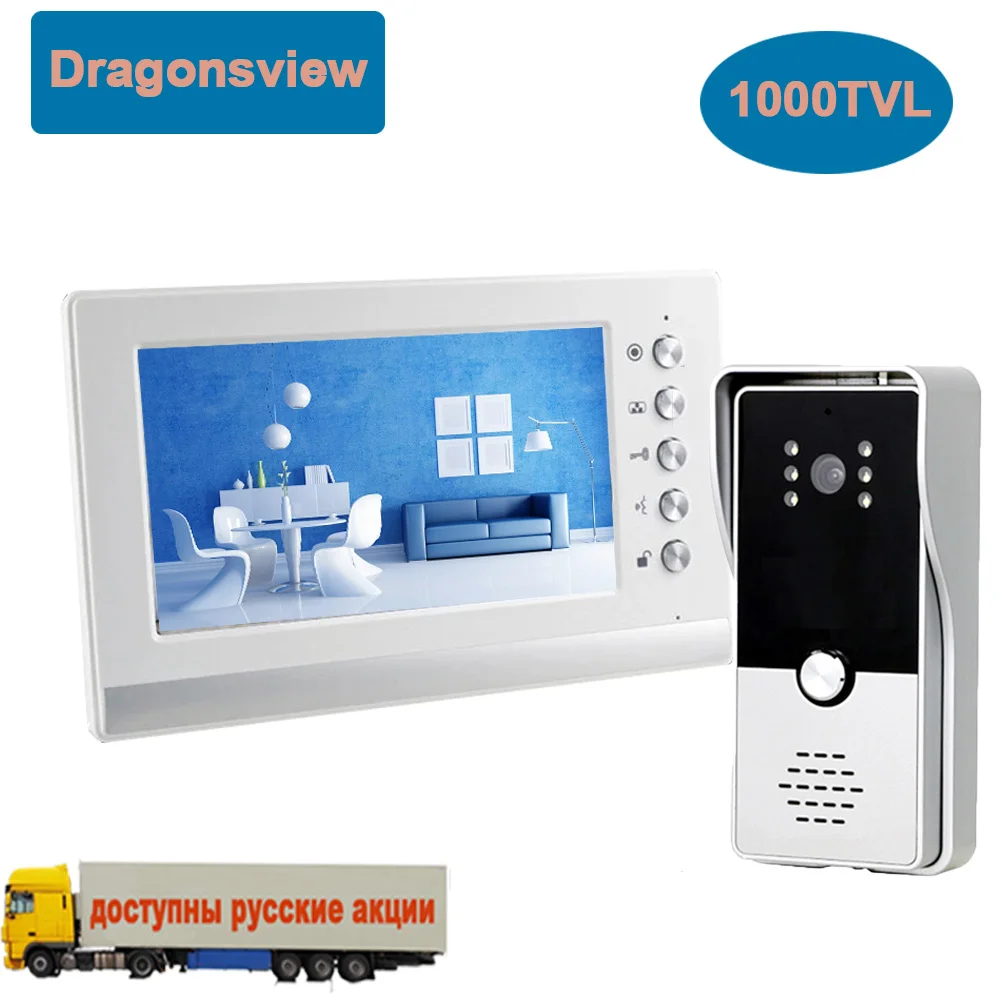 Dragonsview-Sistema de portero automático para hogar, timbre de vídeo de 7 pulgadas, sistema de teléfono de puerta, Monitor blanco, 1000TVL, 2 botones de desbloqueo, Kits de entrada de puerta