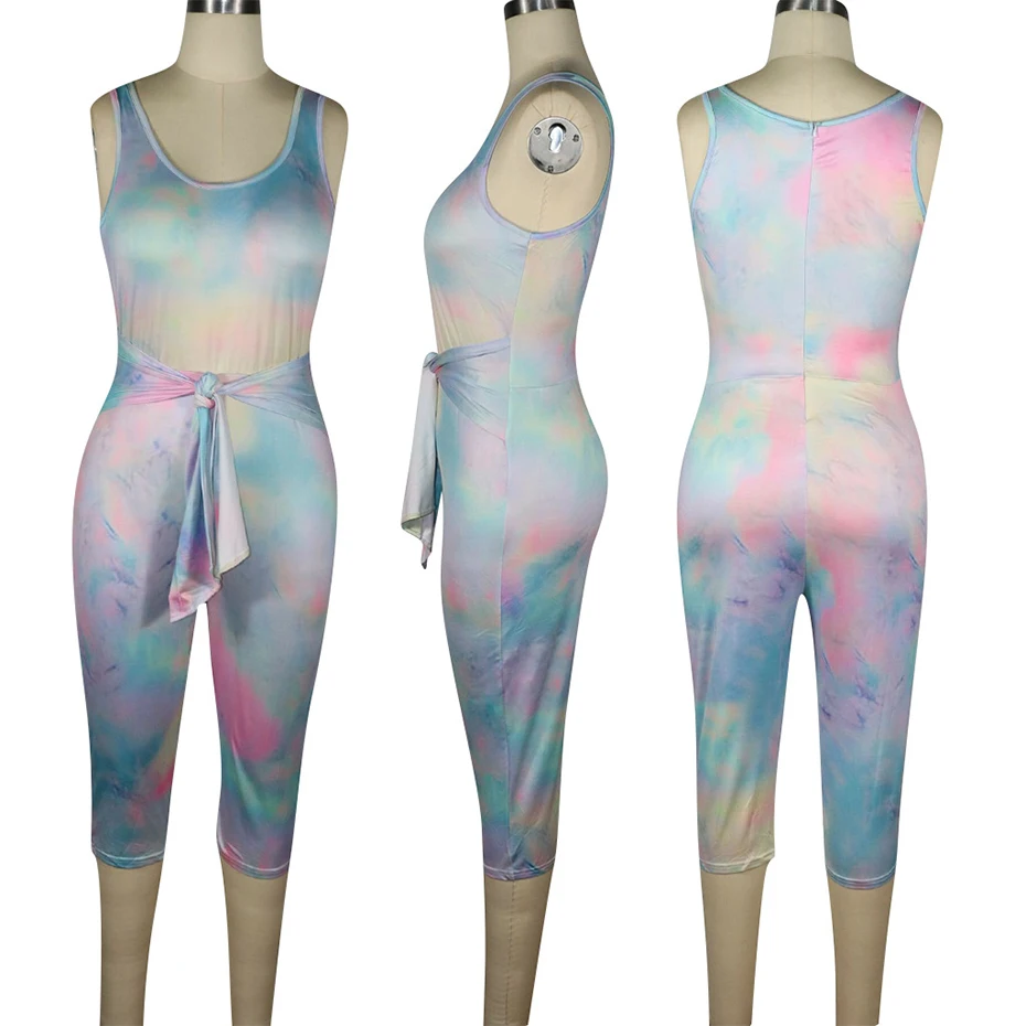 HAOYUAN Sexy Tie Dye Jumpsuits Bodycon Sleeveless Women Clothes Overall One Piece Set Outfit Bandage Rompers Party Club Jumpsuit