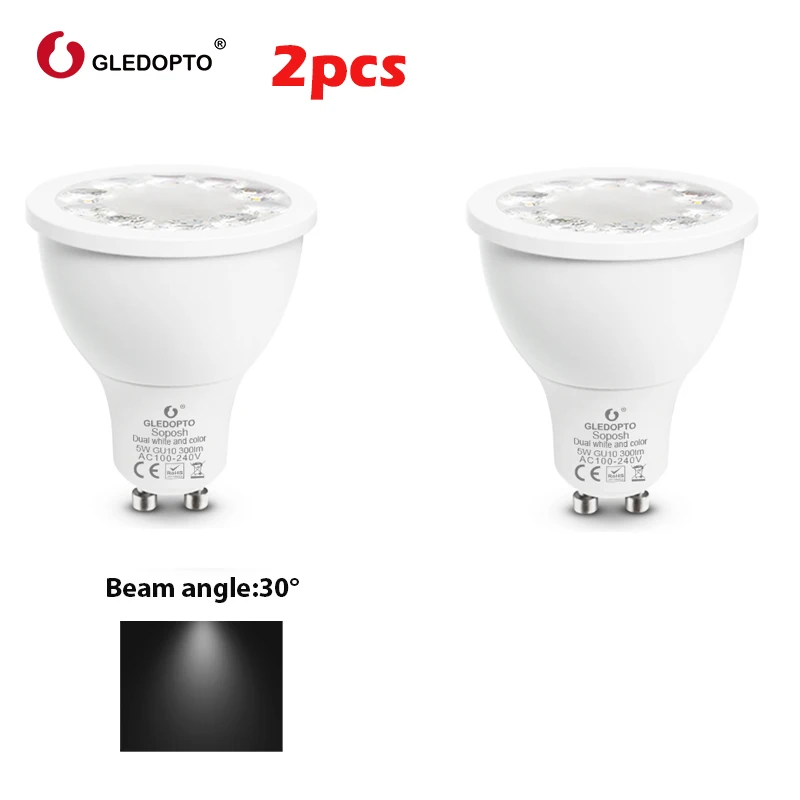 Zigbee RGB+ CCT 5 Вт GU10 умный Светодиодный точечный светильник умный дом AC100-240V изменение цвета светодиодный двойной белый светильник - Комплект: 2pcs Beam angle 30