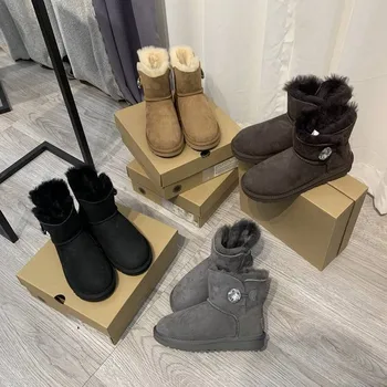 

2020 Winter Flock Snow Boots for Women Diamond Decor Ankle Boots Plus Wool Warm-keeping New Luxury Brand Designer Women Shoes